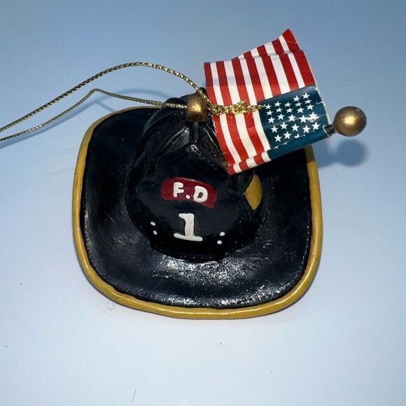Fireman Hat with American Flag Lightweight Christmas Ornament - Picture 2 of 6